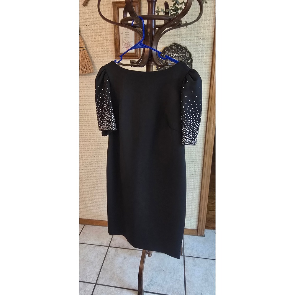 Calvin Klein Black Rhinestone Puff Sleeve Sheath Dress Plus Size 14W Cocktail